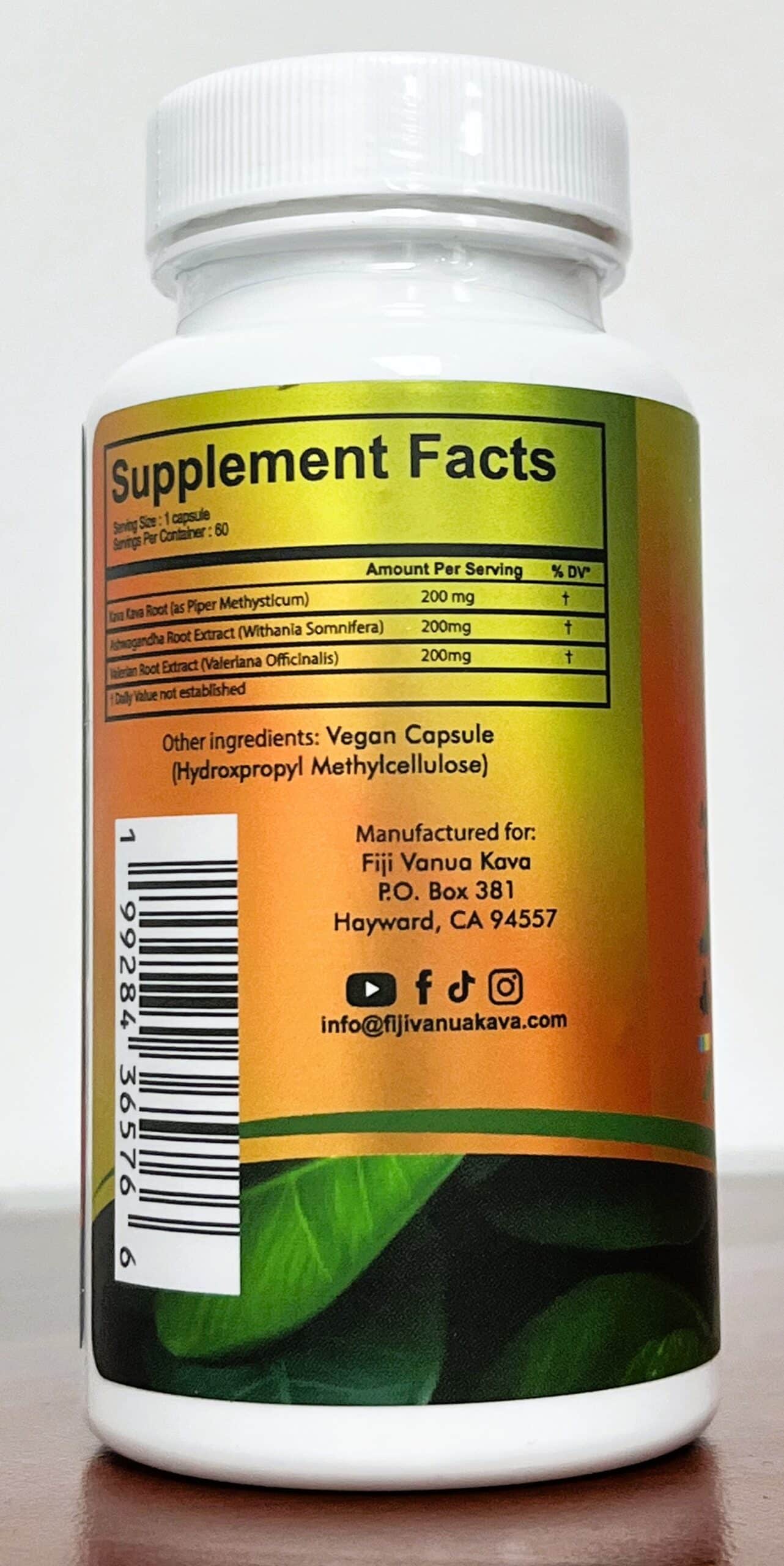 Kava Capsule Pills, 200 mg Kava Root Extract (30%) with Ashwagandha & Valerian, 60 Count