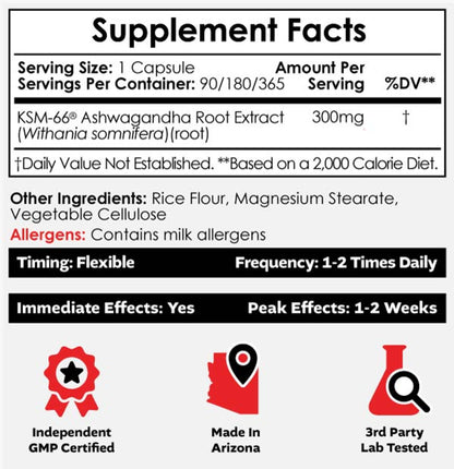 KSM-66 Ashwagandha, 300 mg, 90 Capsules
